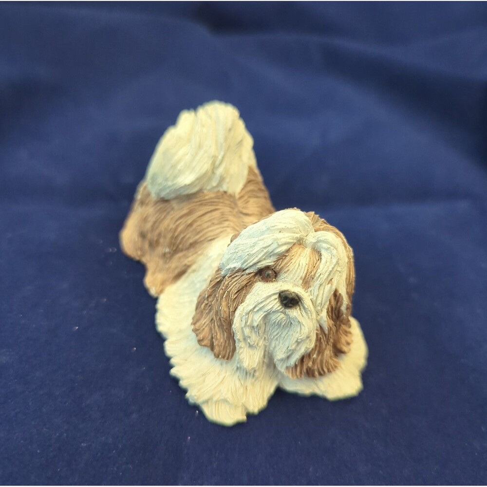 Sandicast "Original Size" Sitting Pretty Gold & White Shih Tzu Dog Sculpture